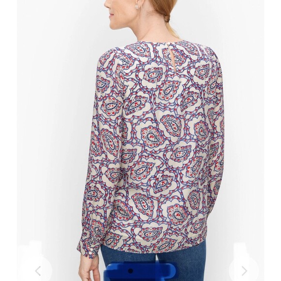 Talbots Paisley Printed Tiered Ruffle Front Blouse Size 1X Red White Blue Plus - Picture 6 of 12